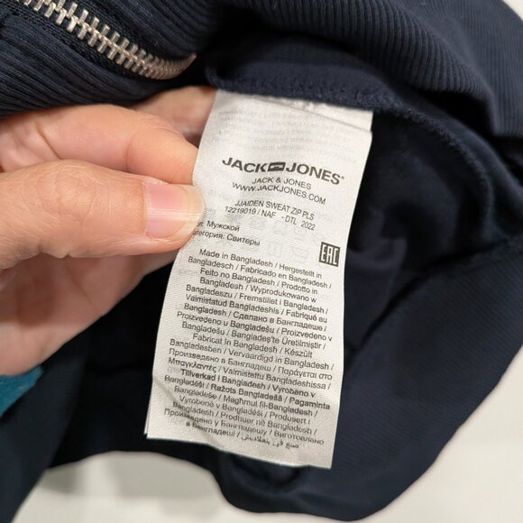 Jack & Jones + Fit Zipper Up Sweatshirt Jacket Navy Blue Size 2XL - Picture 3 of 5